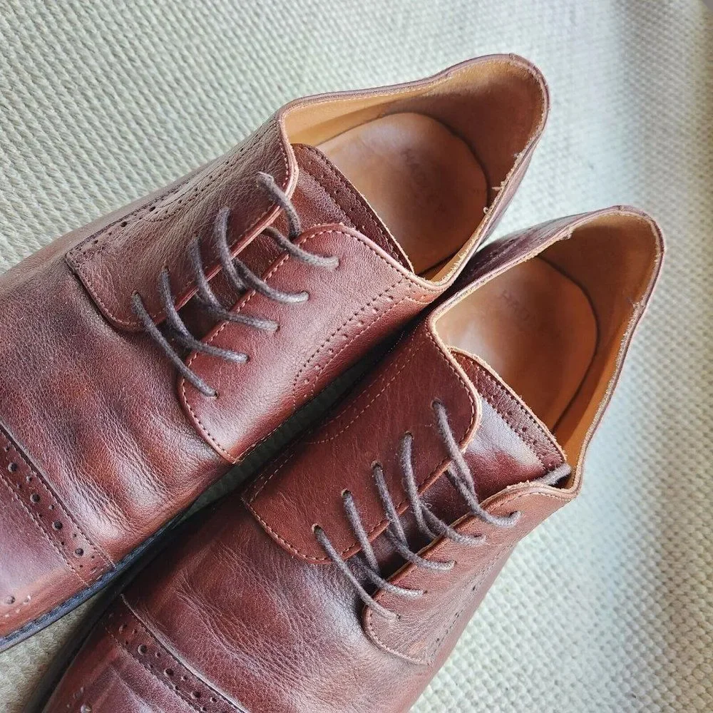 Hadley London Shoes Size 11 Semi Brogue Oxfords Soft Brown Leather Laces Mens